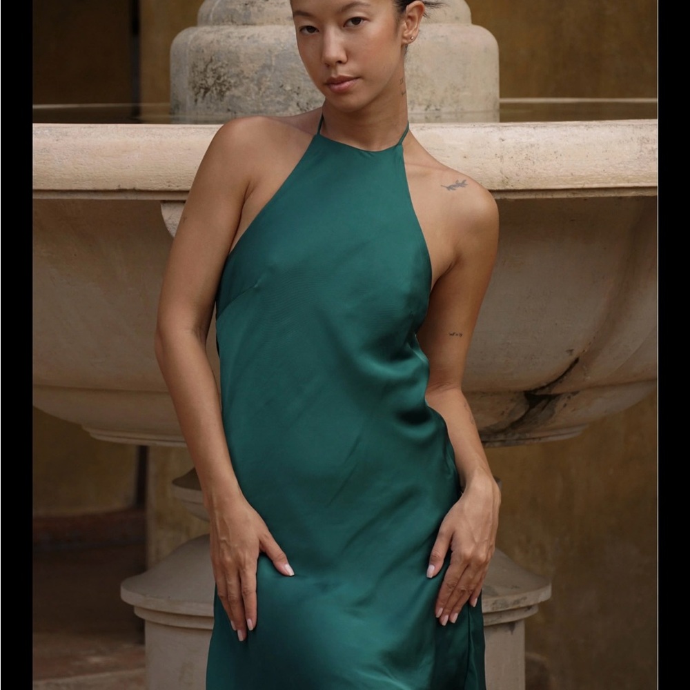 Meshki Green Halter Slip Dress for Weddings